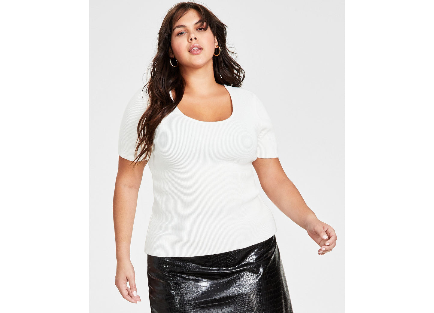 Plus Size Ottoman Ribbed Short-Sleeve Tee