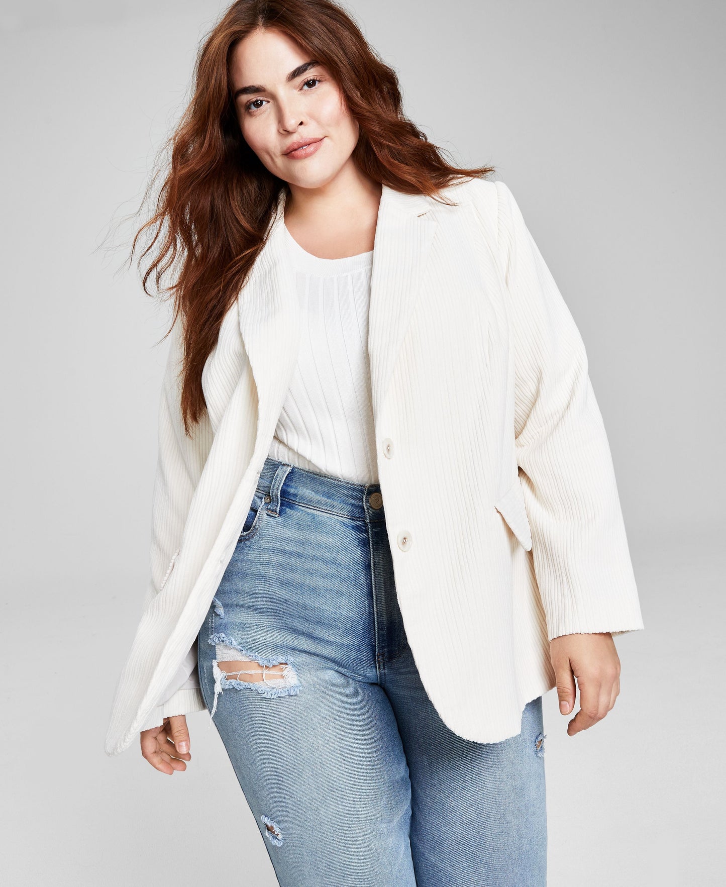 Trendy Plus Size Corduroy Long-Sleeve Jacket