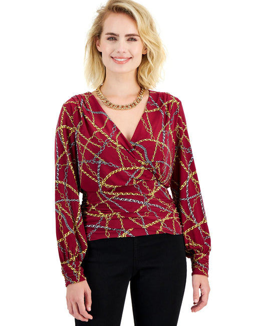 Petite Printed Surplice Top