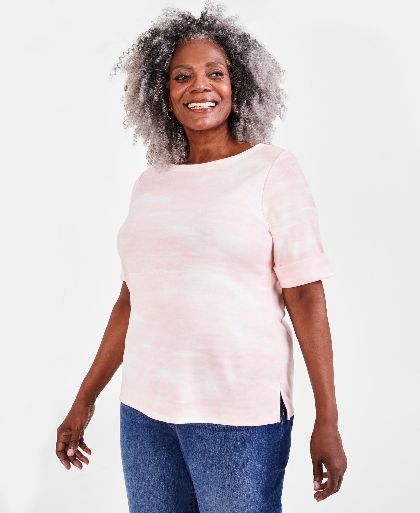 Plus Size Printed Elbow-Sleeve Top