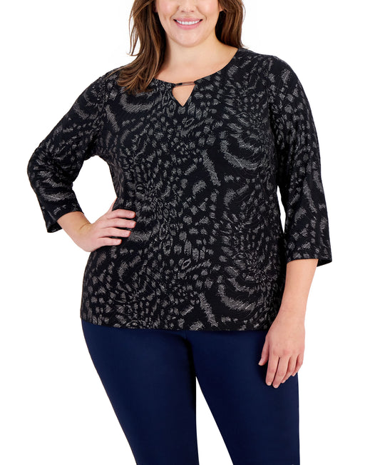 Plus Size Cheetah Glitter Keyhole Top