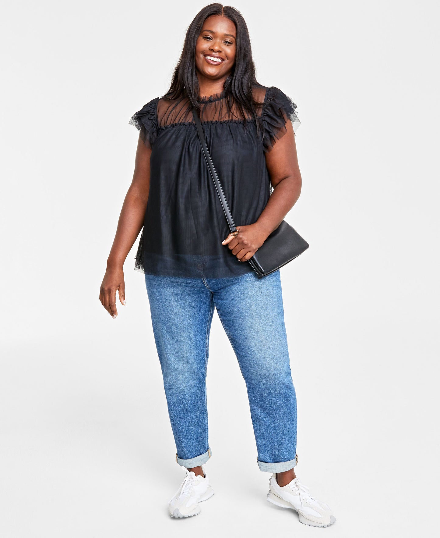 Plus Size Tulle Flutter-Sleeve Top