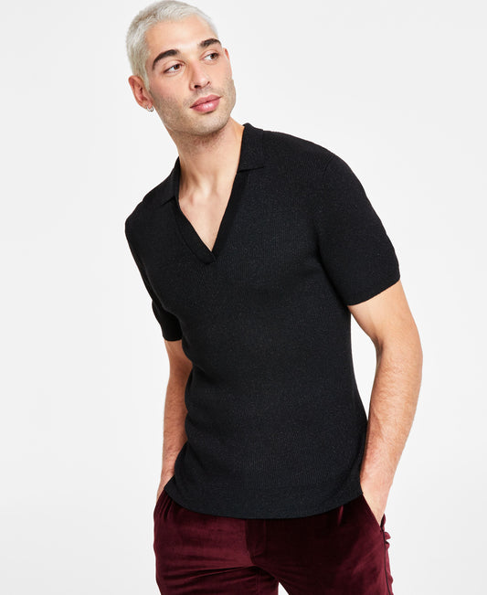 Men's Regular-Fit Sweater-Knit V-Neck Polo Shirt