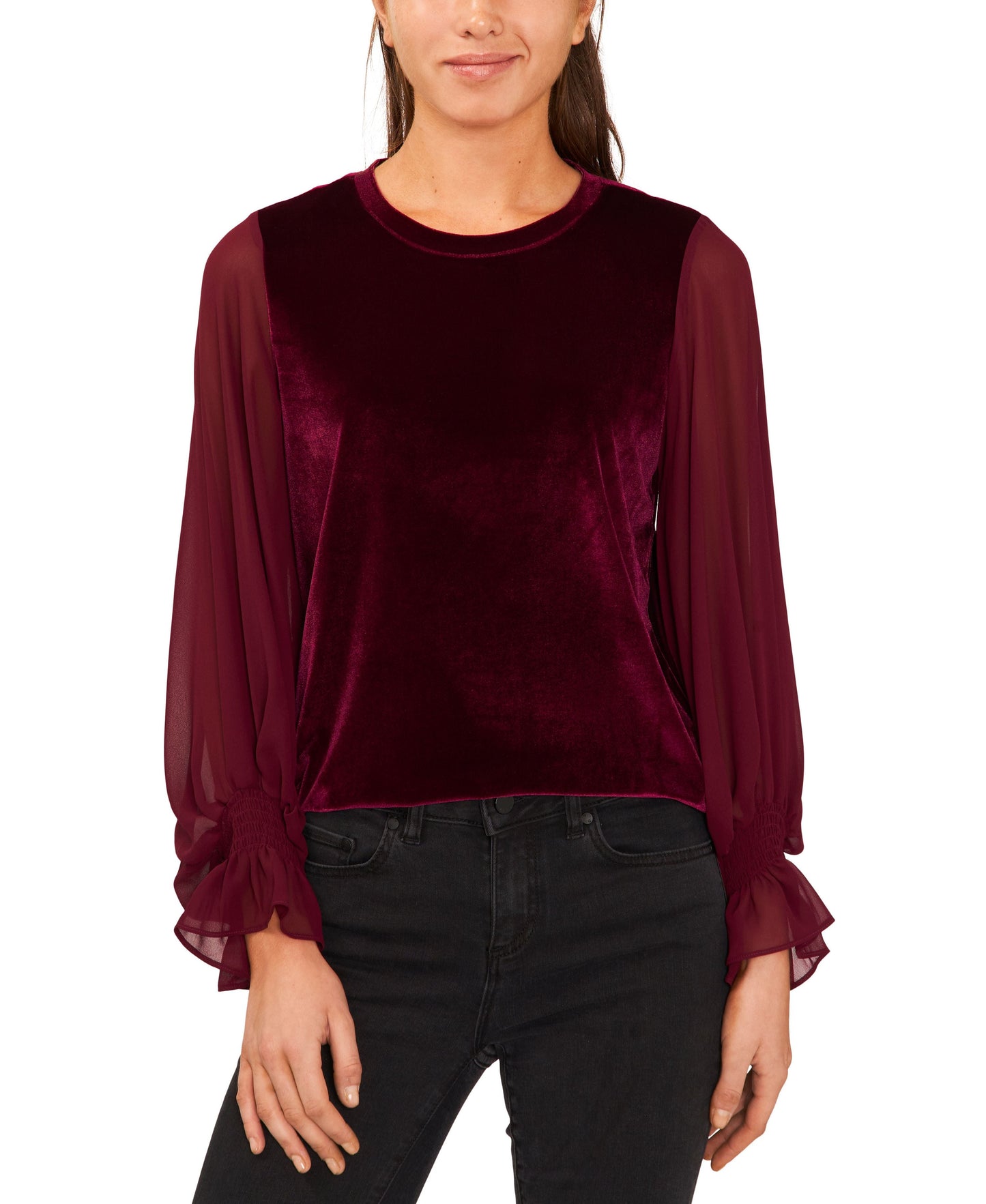 Women's Long-Sleeve Mixed Media Blouse