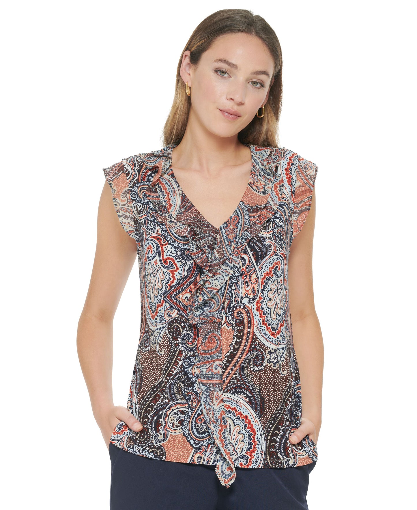 Women's Paisley-Print Ruffled Top