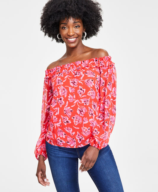 Petite Off-The-Shoulder Printed Blouse