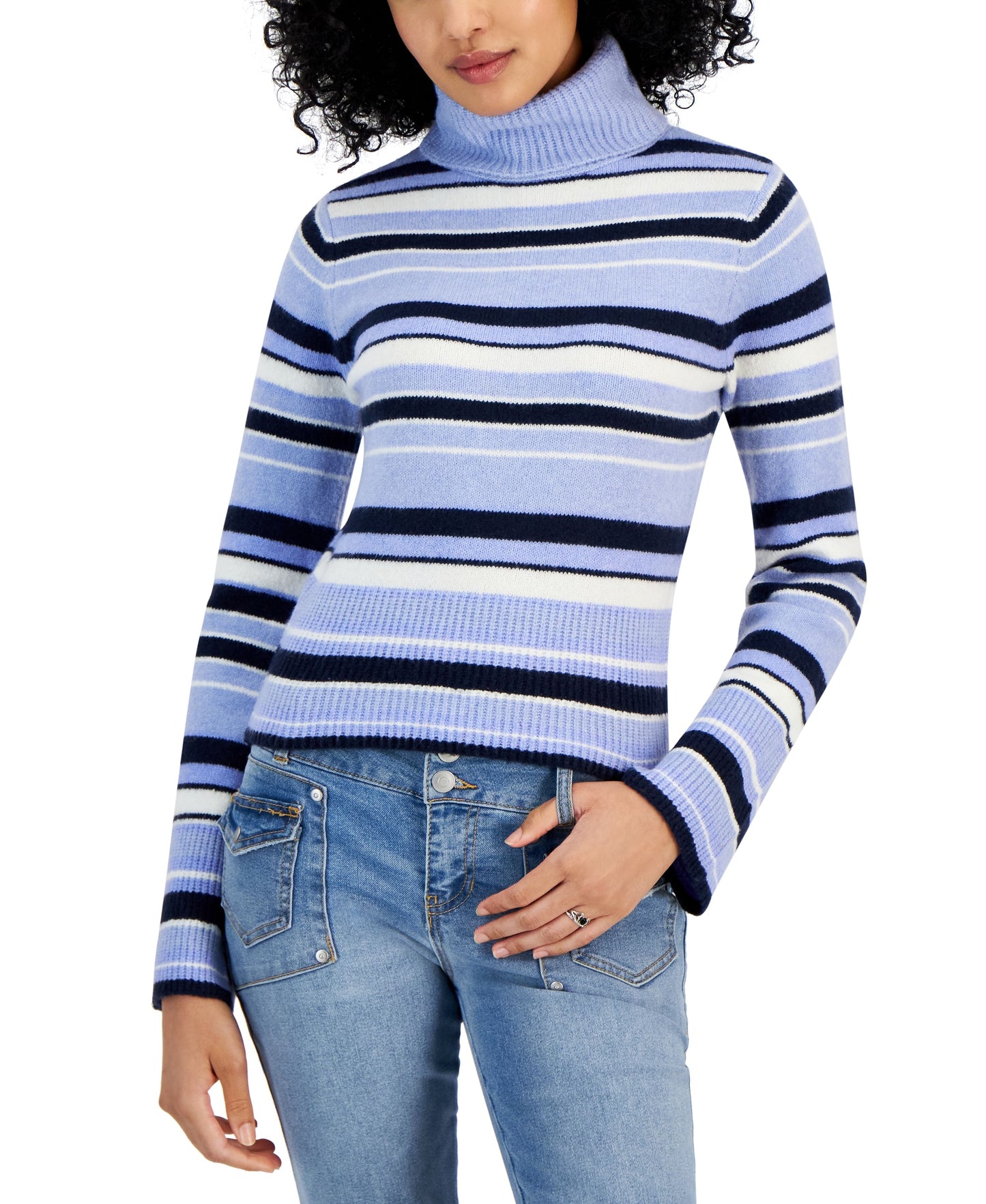 Juniors' Striped Turtleneck Sweater