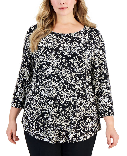 Plus Size Sea of Petals Scoop-Neck Top