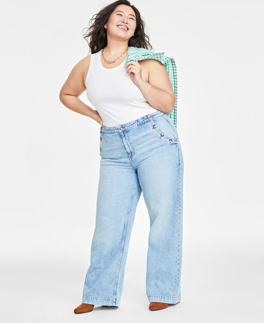 Plus Size Sailor High-Rise Wide-Leg Jeans