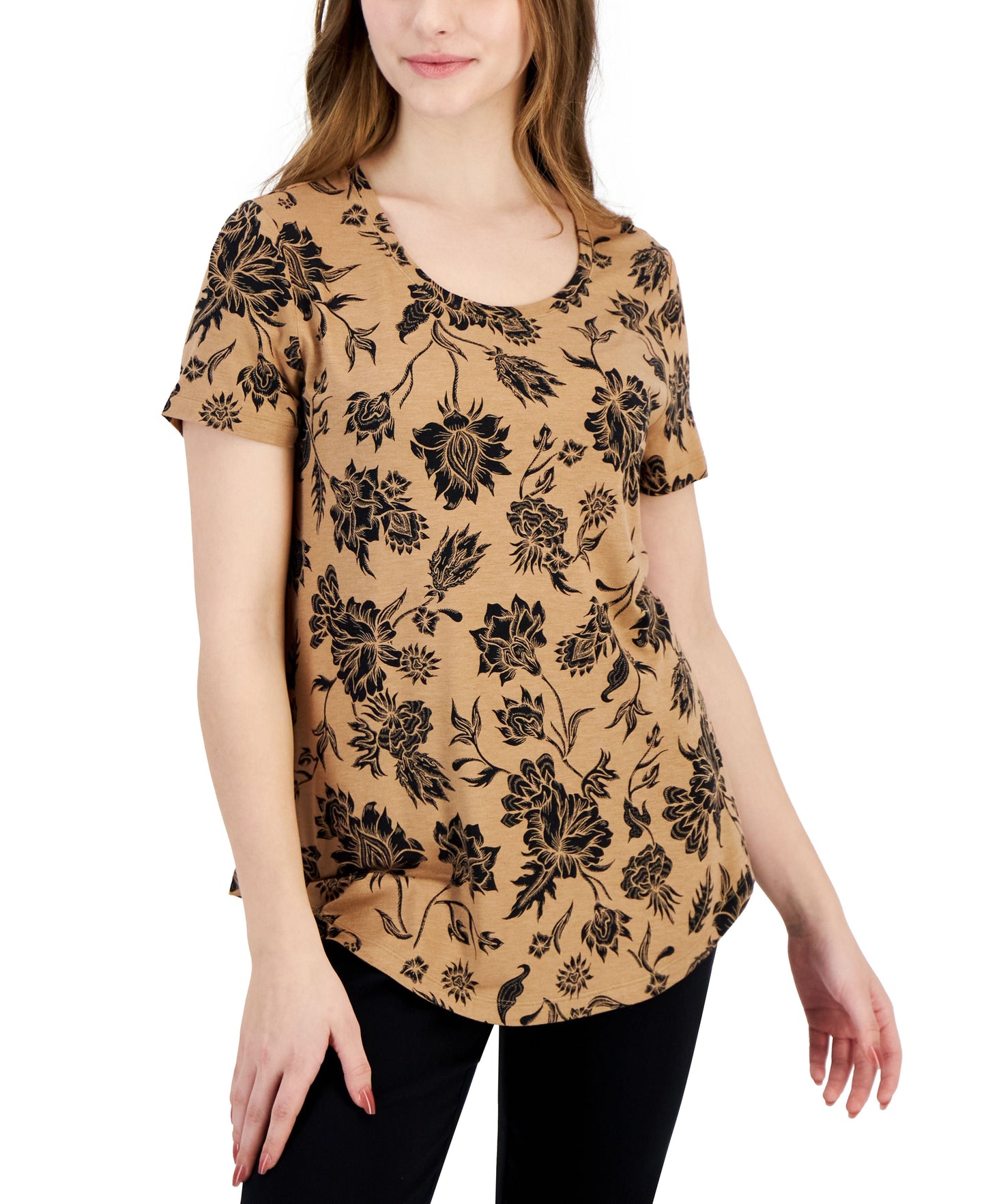 Petite Elena Etch Short-Sleeve Top