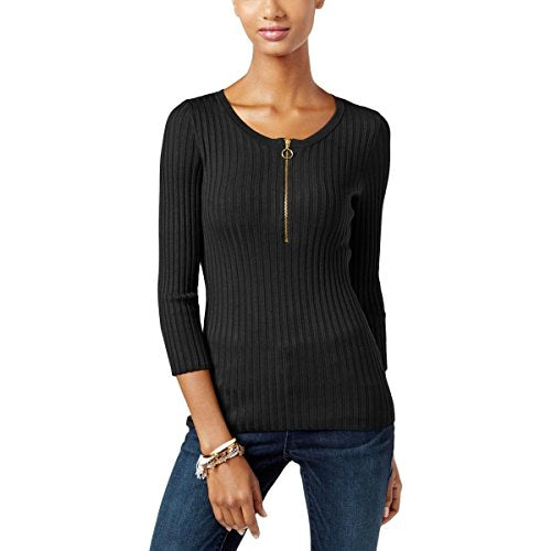 INC International Concepts Petite Zip Up Ribbed Sweater