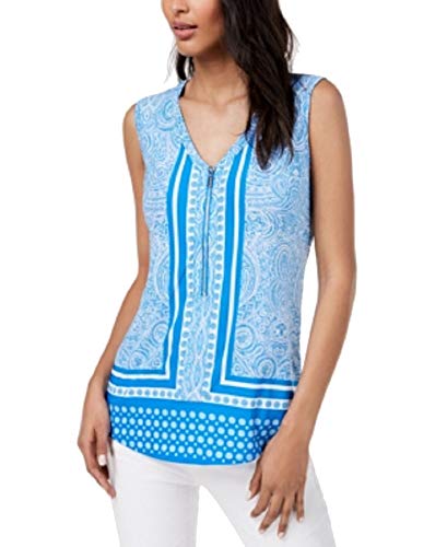 I.N.C. Petite Zip-Front Printed Tank Top