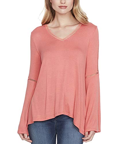 Juniors' Bell-Sleeve Lace-Trim Top