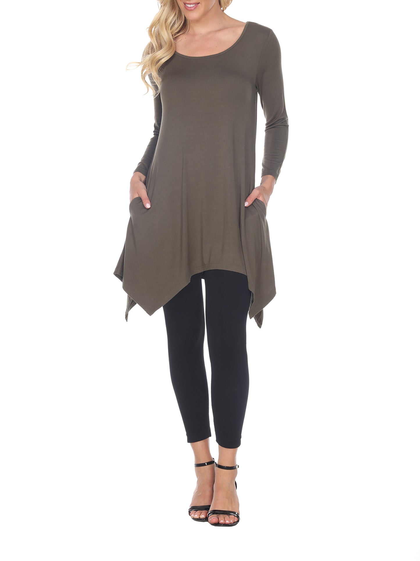 White Mark Womens Solid Color Tunic Top