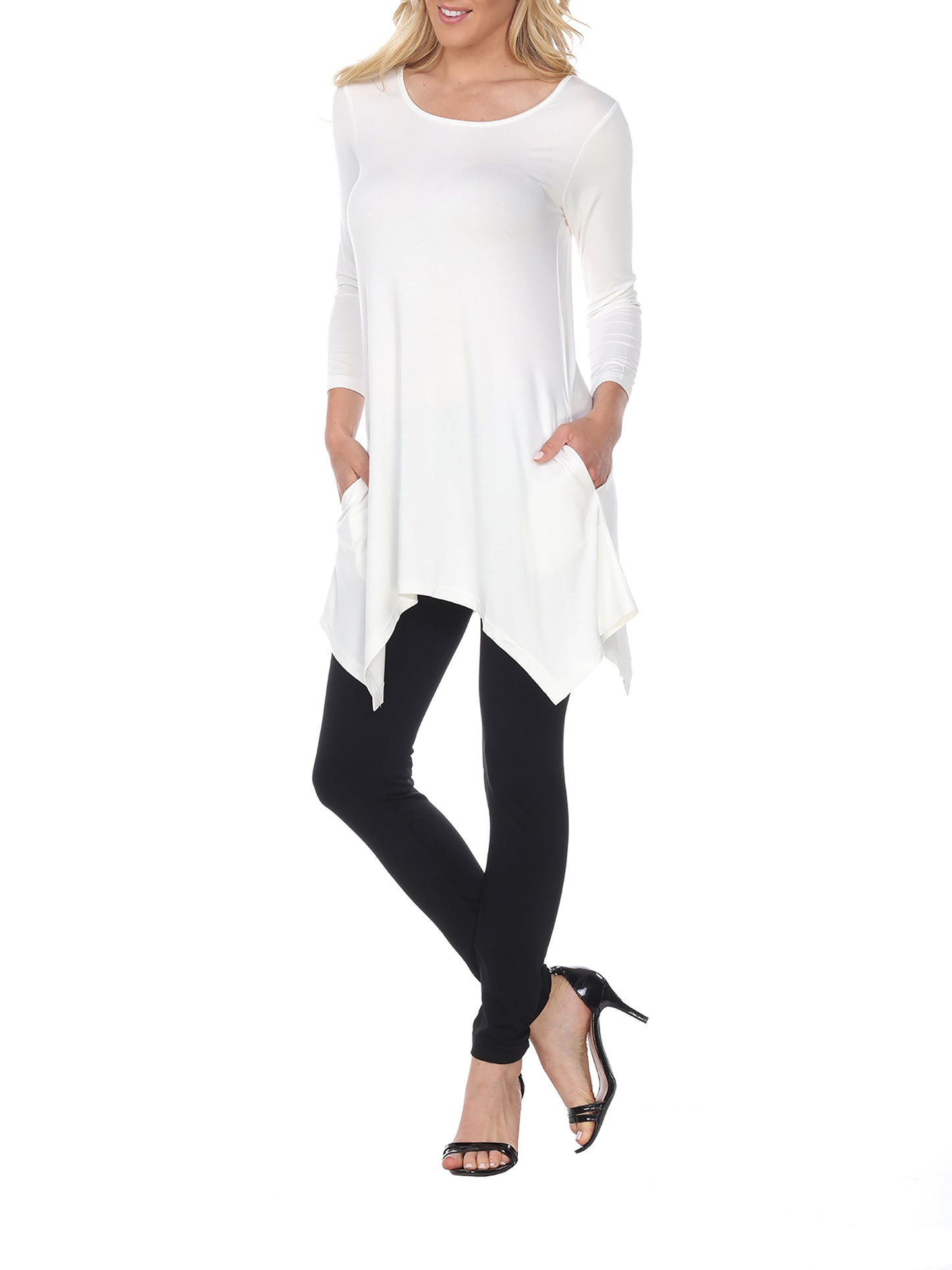 White Mark Womens Solid Color Tunic Top