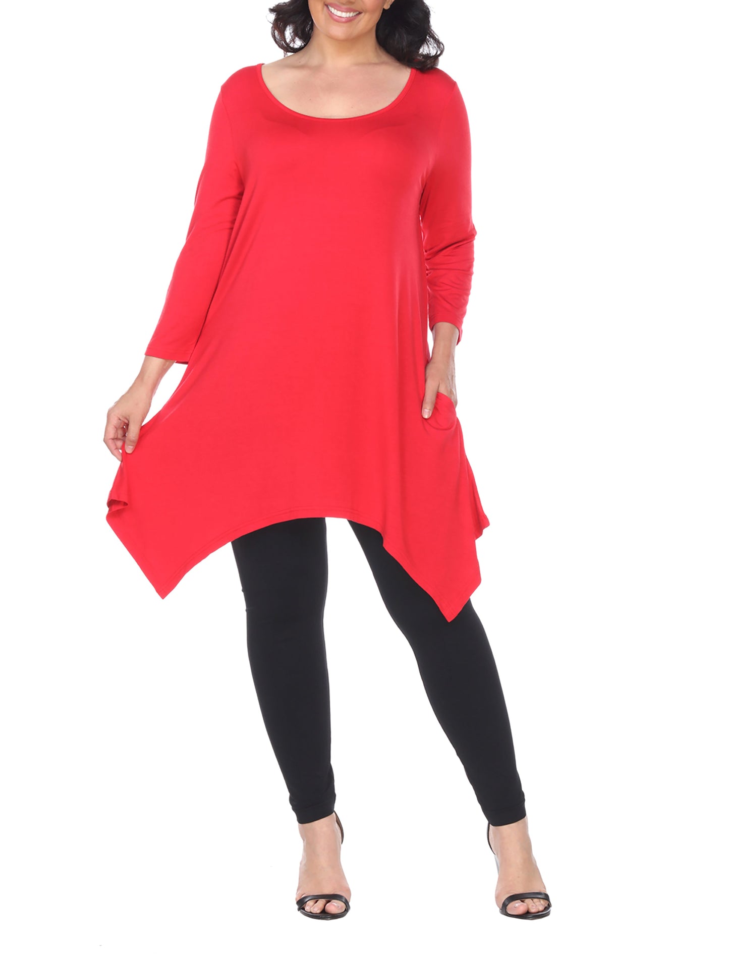 White Mark Women s Plus Size Quarter Sleeve Solid Sharkbite Tunic Top