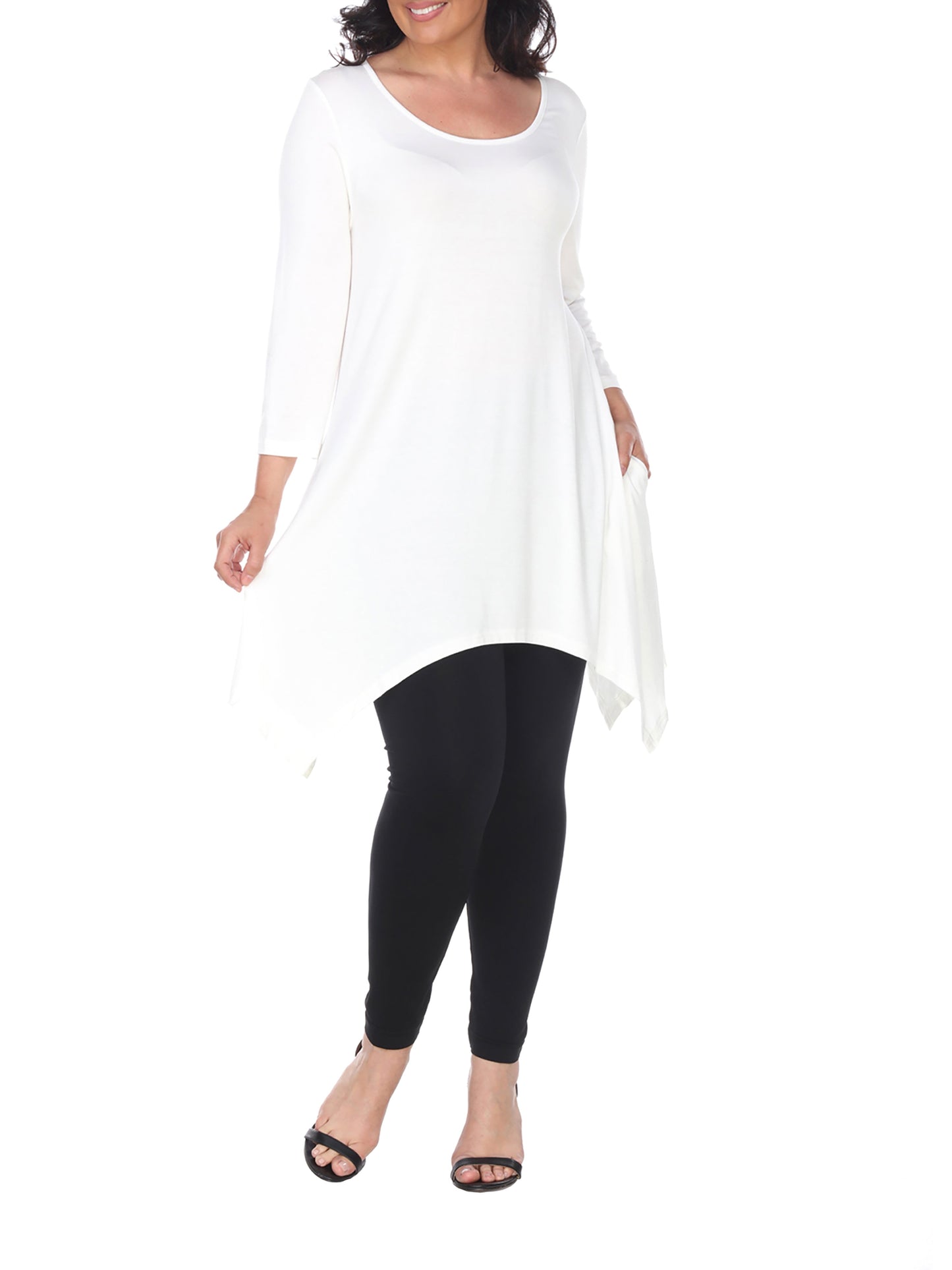 White Mark Women s Plus Size Quarter Sleeve Solid Sharkbite Tunic Top
