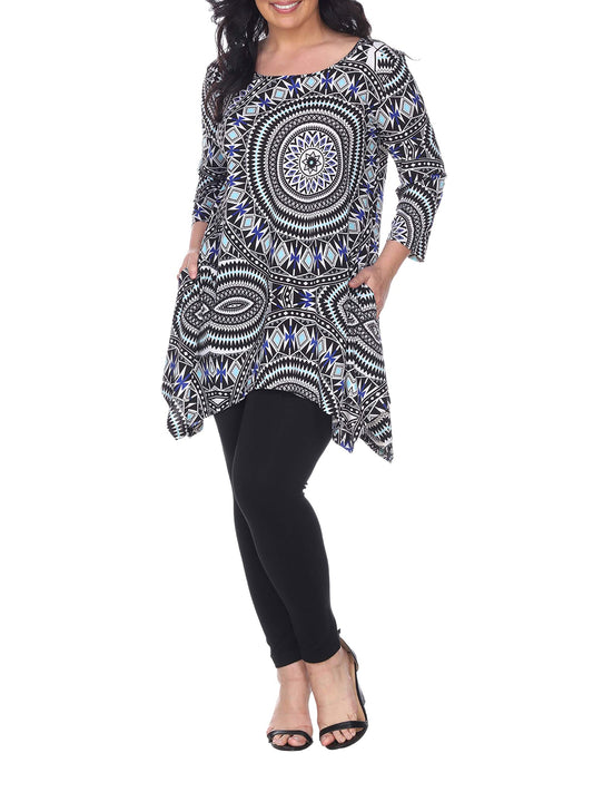 Women s Plus Size Three Quarter Sleeve Geometric Tunic Top With Print
