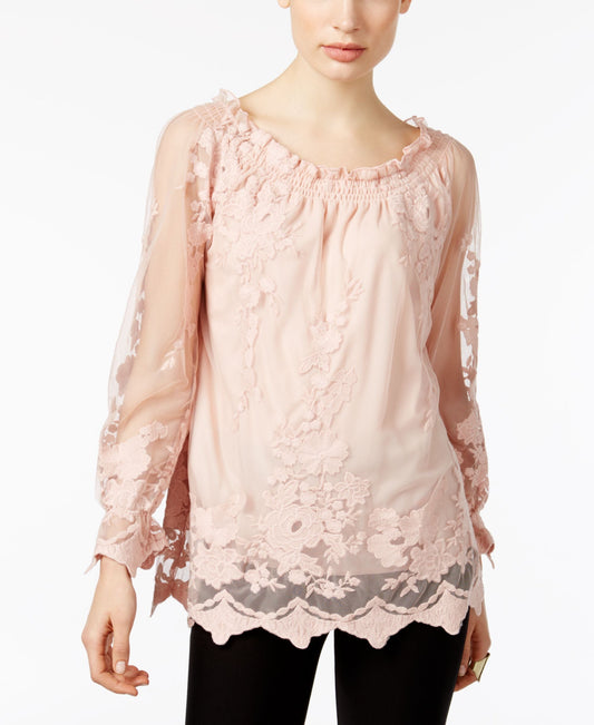 Marled Floral Mesh Off The Shoulder Peasant Top