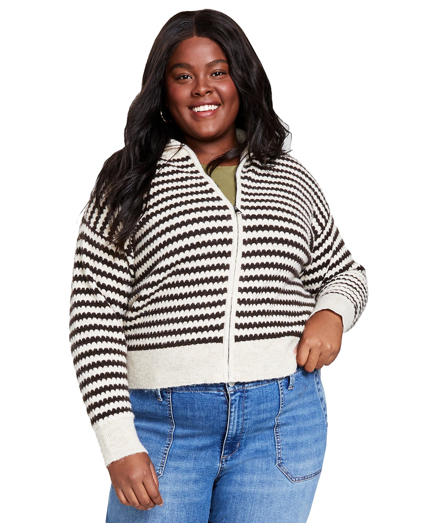 Trendy Plus Size Mock-Neck Zippered Sweater