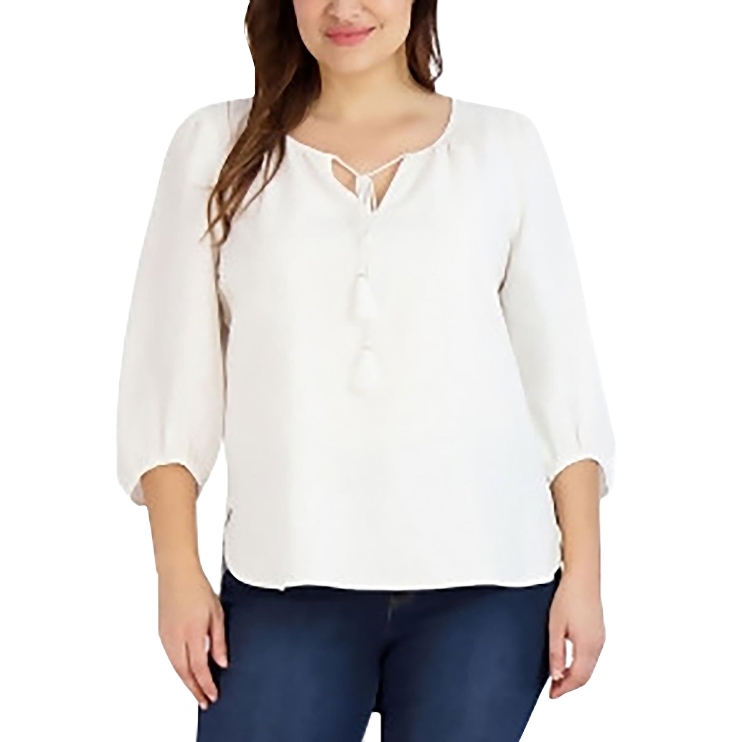 Jones New York Womens Linen Tie-Front Pullover Top