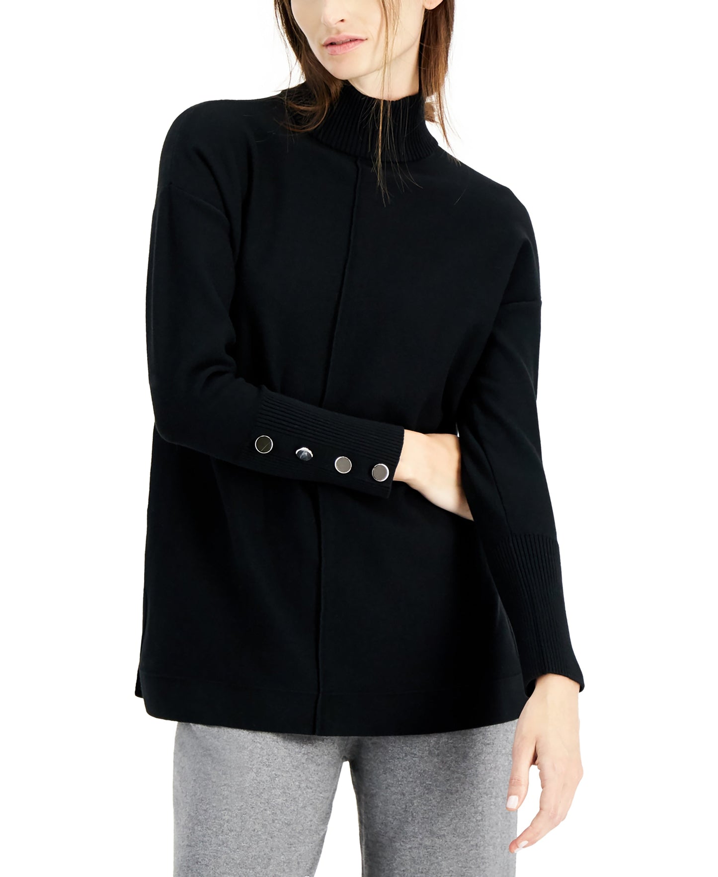 Petite Button-Trim Mock-Neck Sweater
