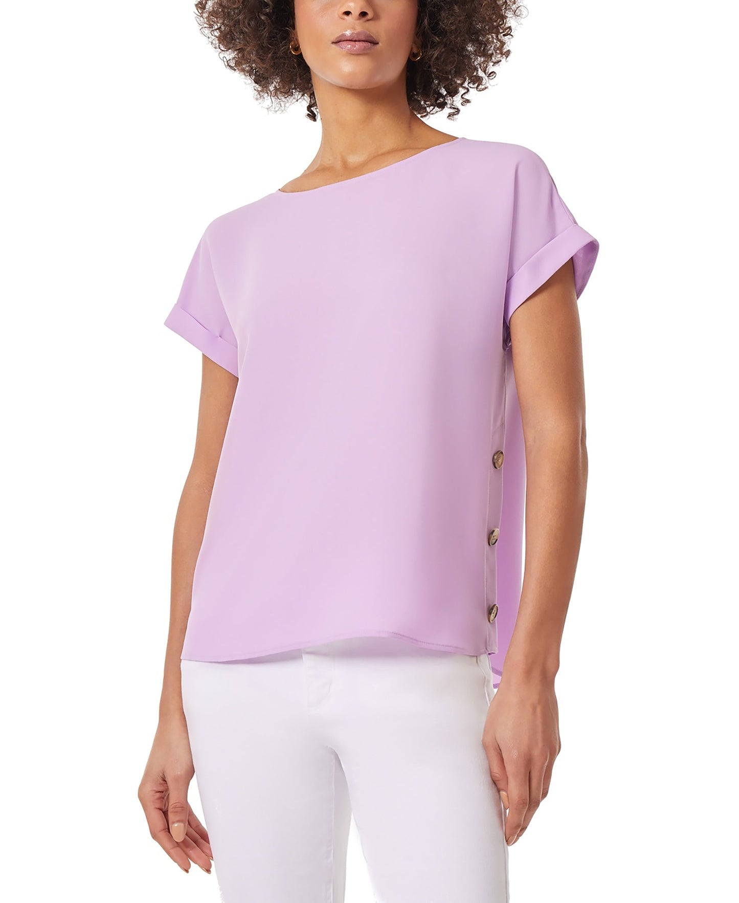 Women's Petite Short-Sleeve Button-Detail Top