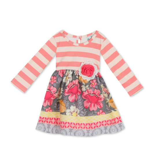 Rare Editions Baby Girls Striped Floral Dress